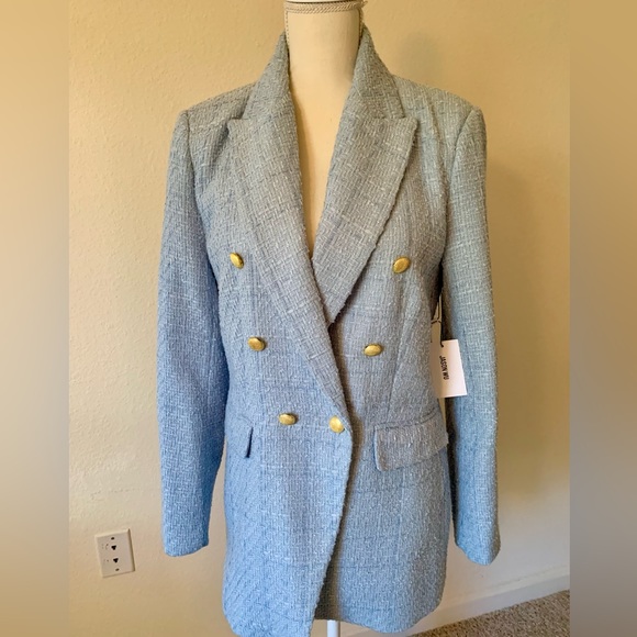 Jason Wu Baby Blue Double Breasted Tweed Blazer - Picture 2 of 8